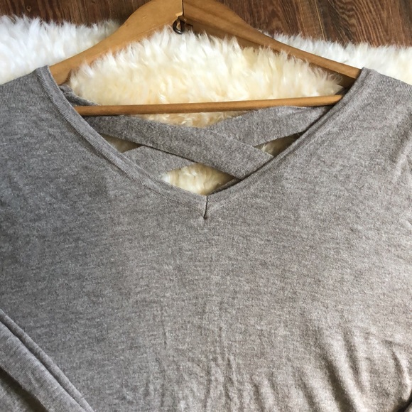 DREAMERS taupe cross open back sweater size small - Picture 6 of 13